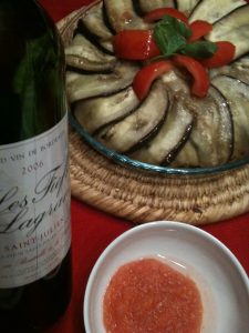 charlotte d'agneau aux aubergine et fiefs de lagrange 2006